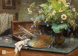 Bertha Wegmann. 'Opstilling med markbuket og kunstnerens palet', ca. 1882